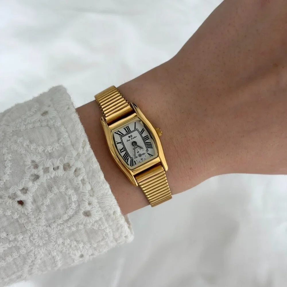 SKU:0482 gold‎ white mini watch vintage vibe+in a gift bag fit any hand size